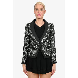 Pre-loved Chanel™ White Cotton/Black Lace Evening Jacket Size 38